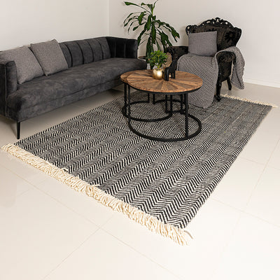 HANDWOVEN FLATWEAVE WOOL RUG - MUNICH IN BLACK