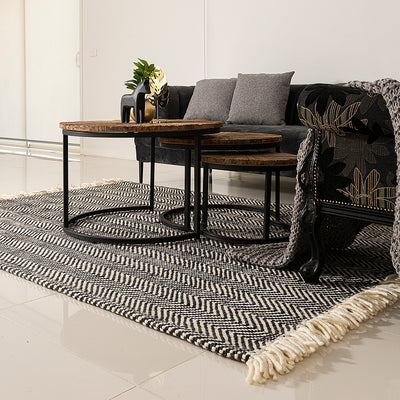 HANDWOVEN FLATWEAVE WOOL RUG - MUNICH IN BLACK