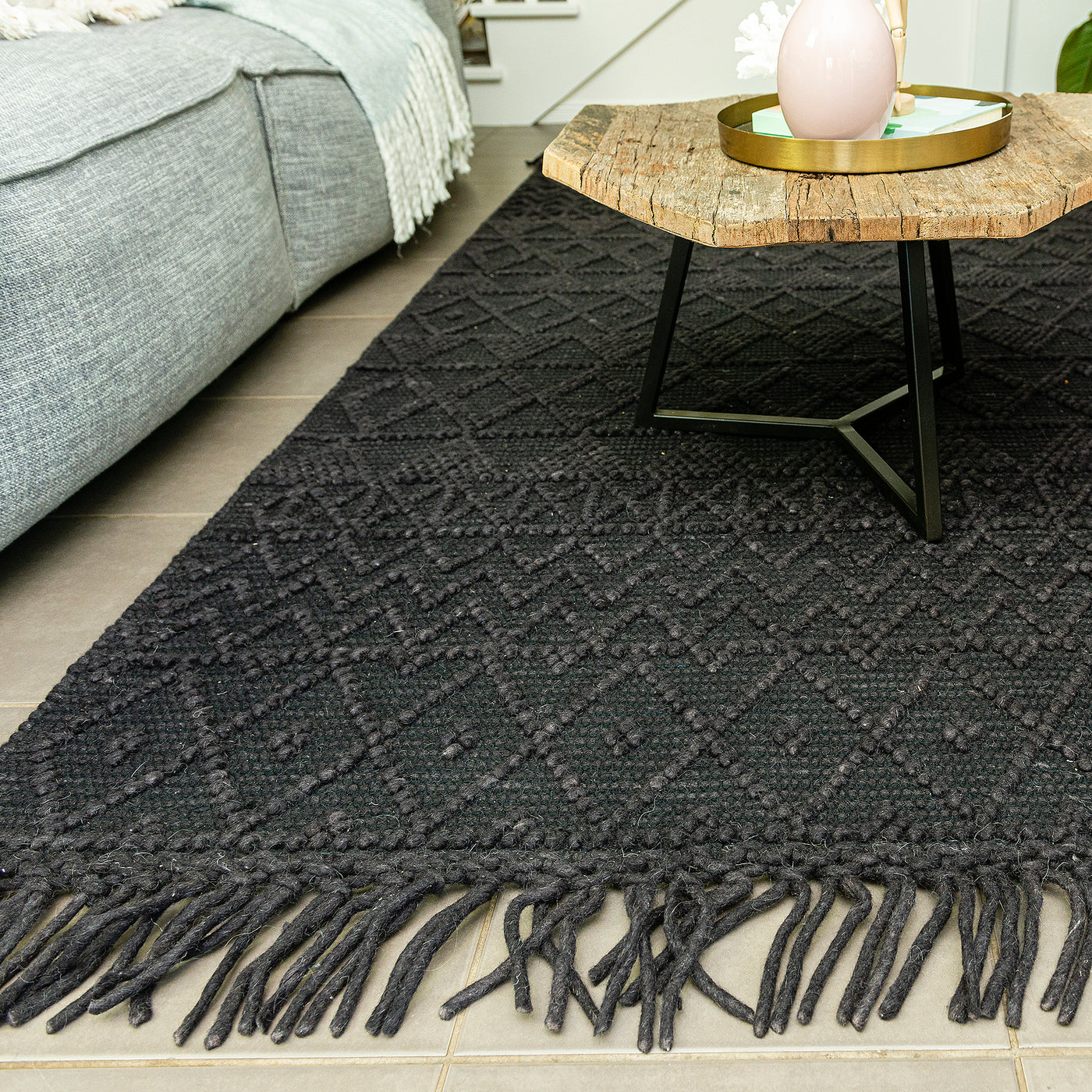 HAND MADE WOOL FLAT WOVEN RUG - KASBAH IN BLACK