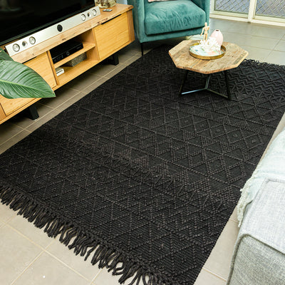 HAND MADE WOOL FLAT WOVEN RUG - KASBAH IN BLACK