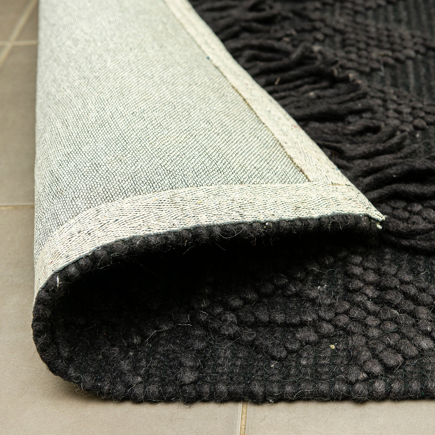 HAND MADE WOOL FLAT WOVEN RUG - KASBAH IN BLACK