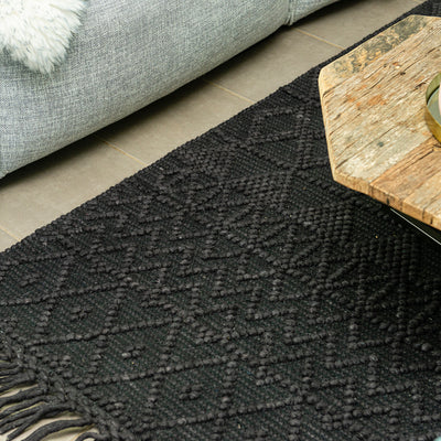 HAND MADE WOOL FLAT WOVEN RUG - KASBAH IN BLACK